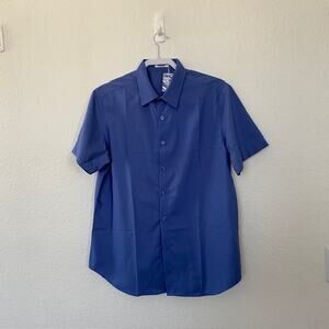 Coofandy Button-Up Shirt‎ Men's Medium Short Sleeve Blue Work Casual NWT